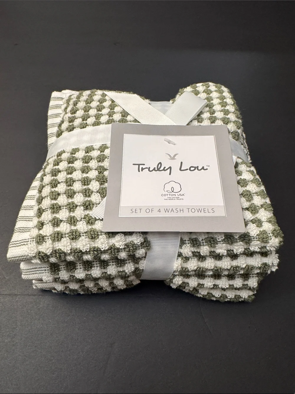 6pc TRULY LOU 100% Cotton Textured Bath Towel Set - Oil Green/White